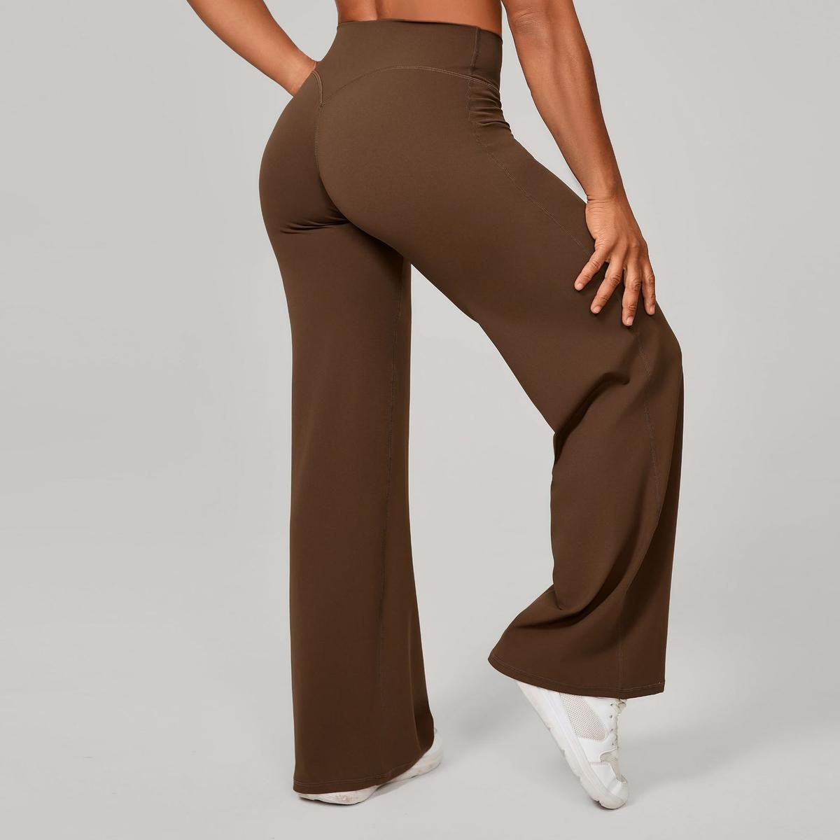 Pilates Straight Yoga Pants Versatile Loose Wide Leg Pants Running Sports Fitness Hip Show Pants Dark Brown L