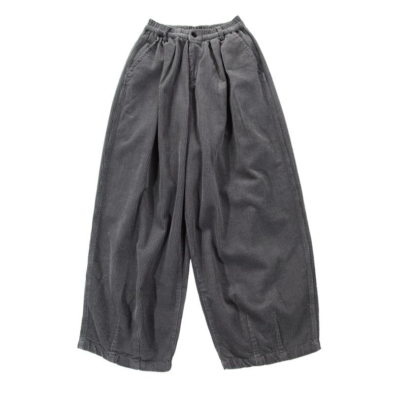 Womens Retro Loose Wide-Leg Corduroy Workwear Casual Pants Gray L