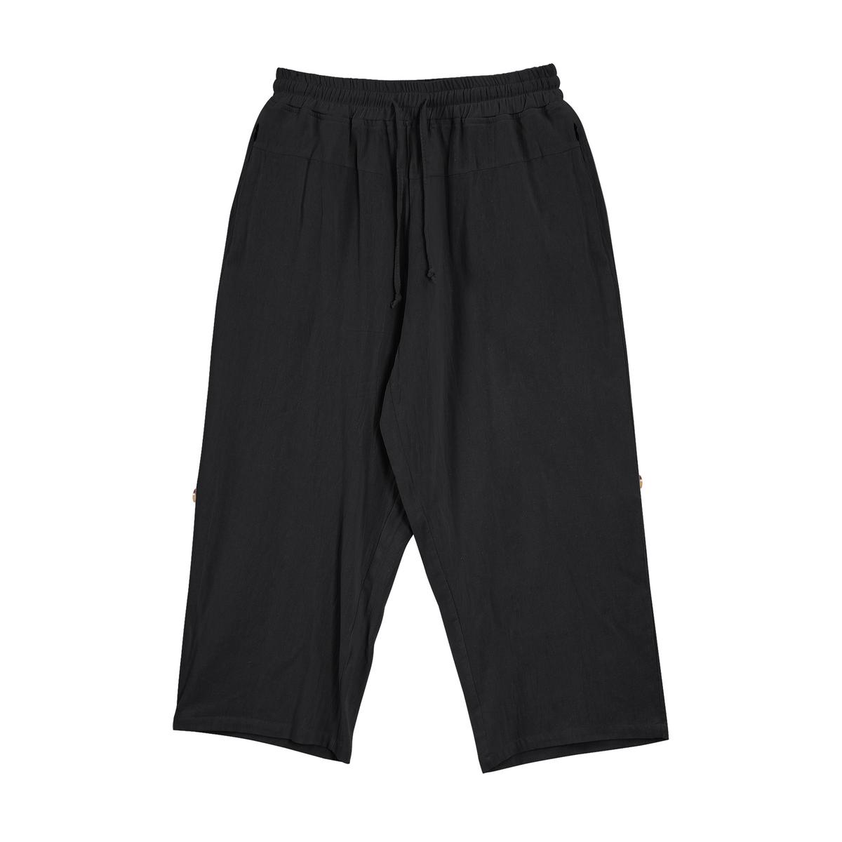 Cotton And Linen Casual Eighth Pants Black L
