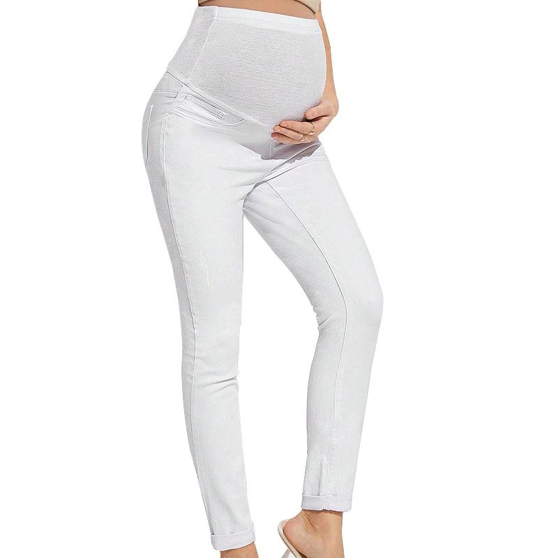 Maternity Jeans High Waist Belly Support Hip Lifting Stretch White XL