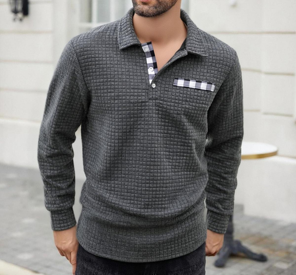 Men's Polo Long-sleeved Button-down T-shirt Dark Gray 3XL