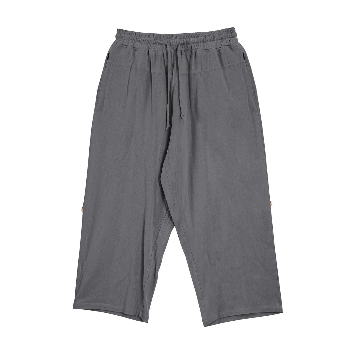 Cotton And Linen Casual Eighth Pants Dark Gray L
