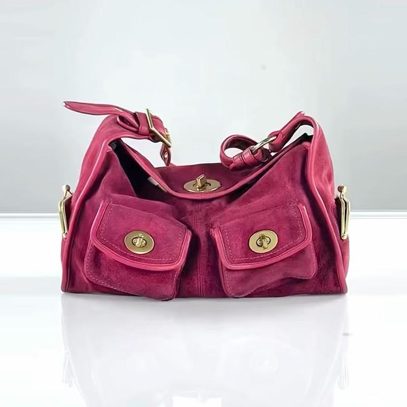 Retro Minimalist Versatile Womens Commuter Shoulder Bag With Multiple Pockets Rose Red