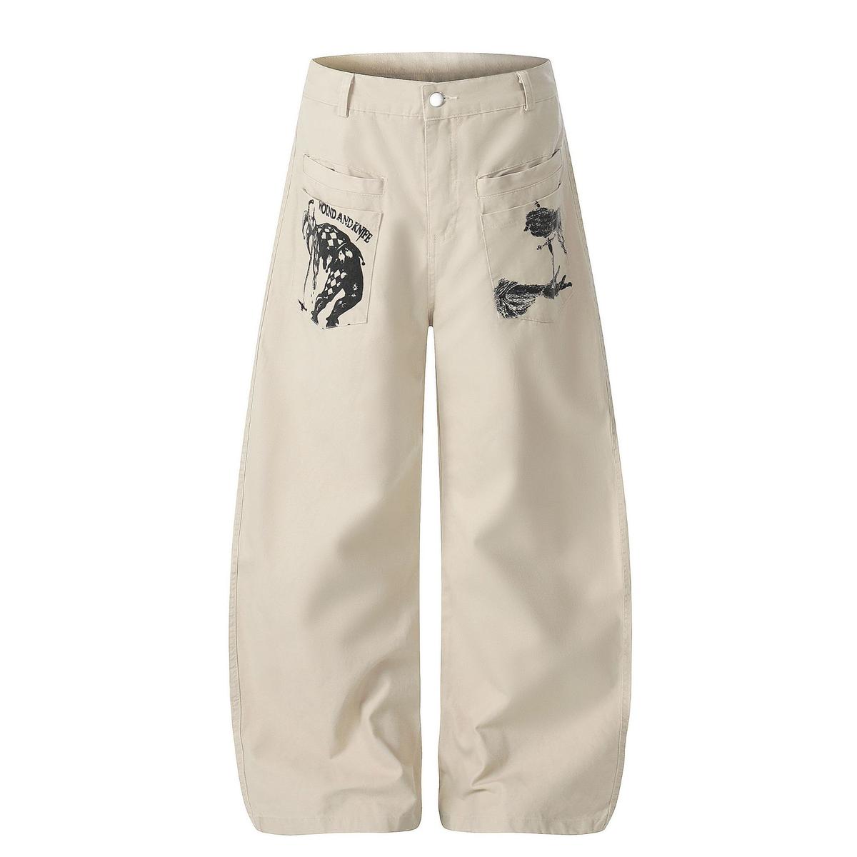 Mens And Womens Casual Pants With A Stylish Reverse-pocket Print And A Curved Blade Design Khaki L