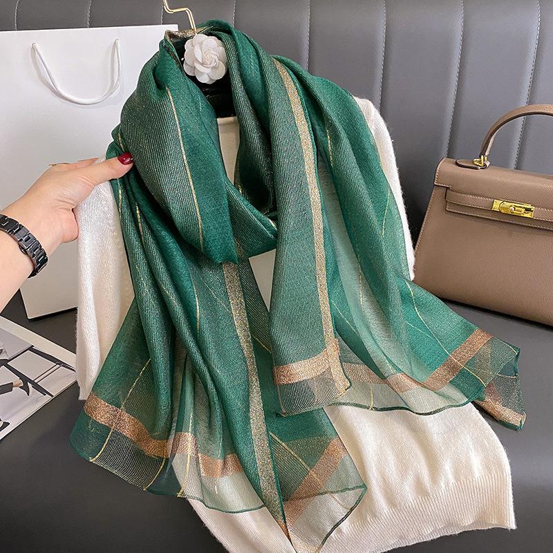 Solid-color Double-faced Scarf For Spring And Autumn Summer Dark Green 190X70cm