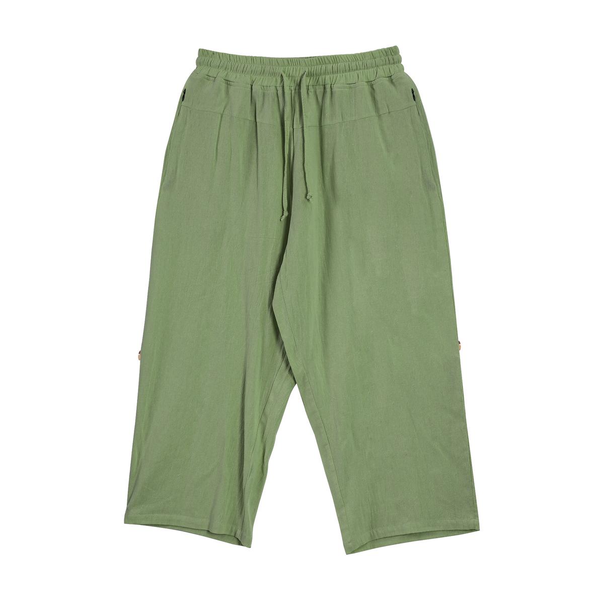 Cotton And Linen Casual Eighth Pants Pea Green L
