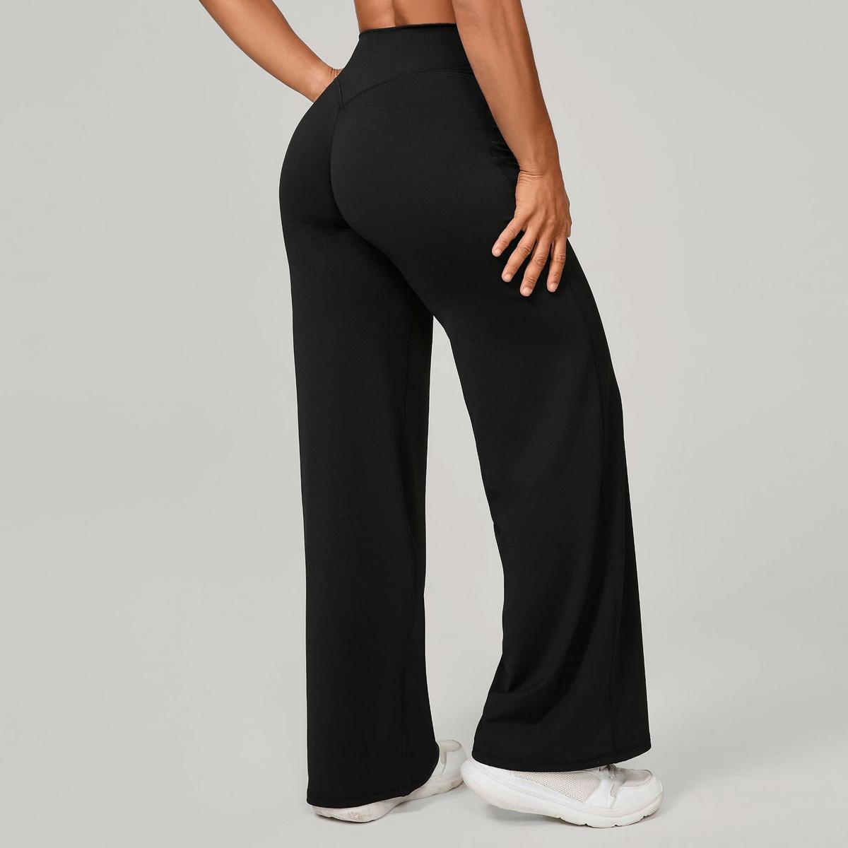 Pilates Straight Yoga Pants Versatile Loose Wide Leg Pants Running Sports Fitness Hip Show Pants Black L