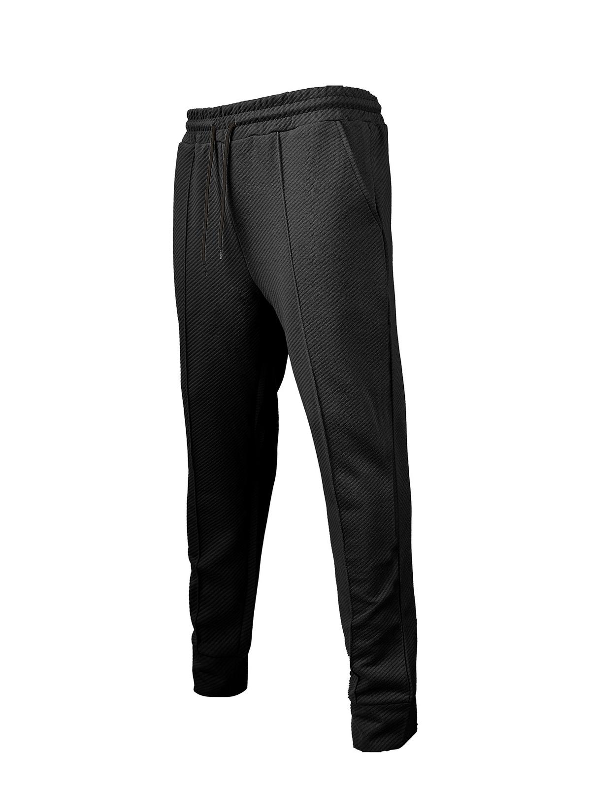 Mid-waist Sports Casual Solid Color Drawstring Loose Jogging Trendy Long Pants Black L
