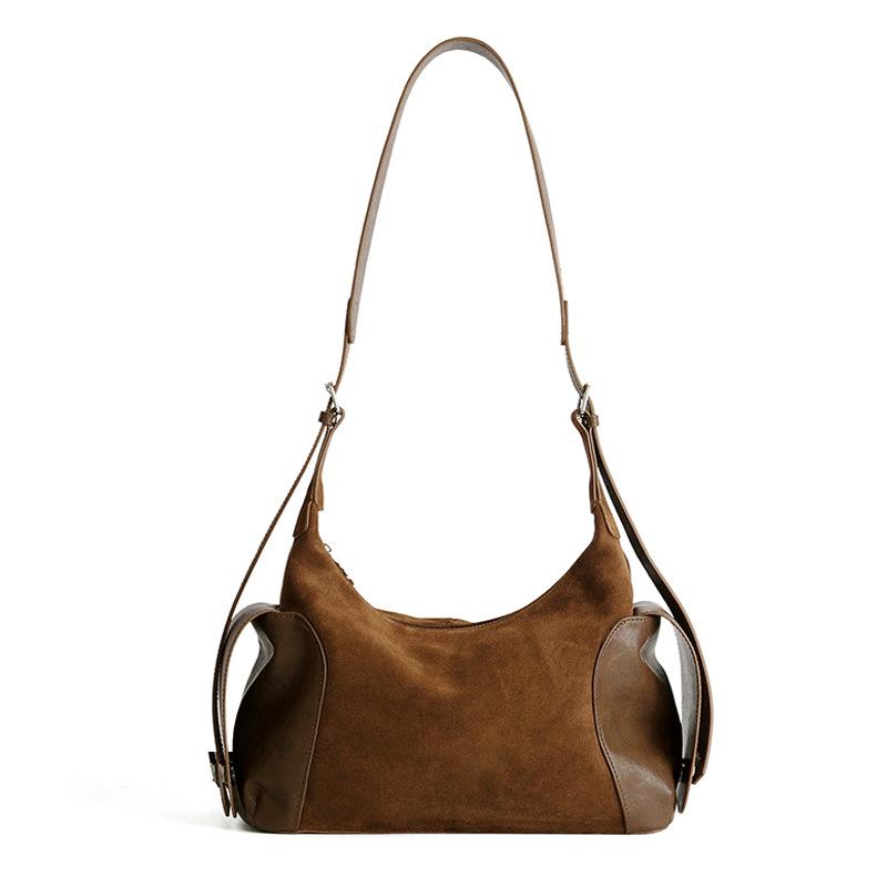 Vintage Boston Bag With Frosted Cowhide And Large Capacity Shoulder Bag Matte Brown