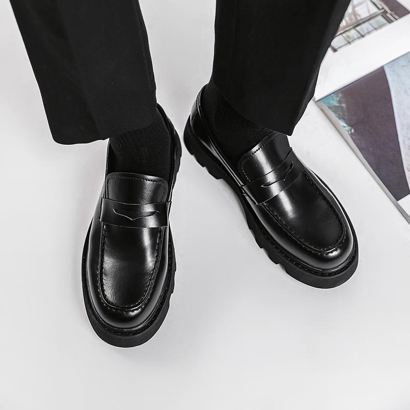 Men's Black Calfskin Soft-soled Leather Shoes Black 38