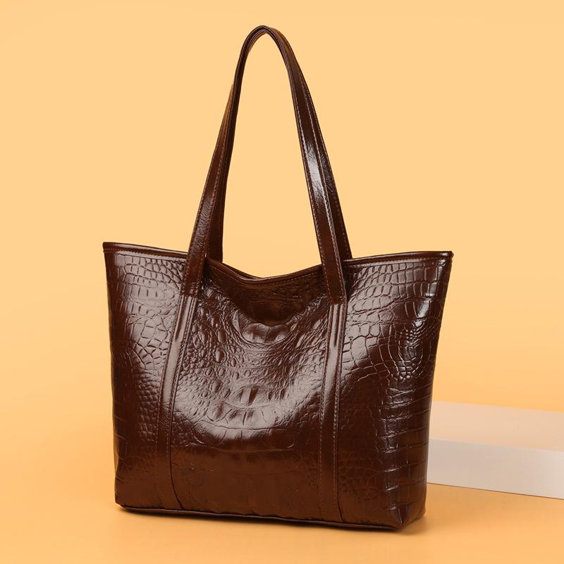 Women's Soft Leather Portable Large Capacity Shoulder Bag Brown Coffee Color