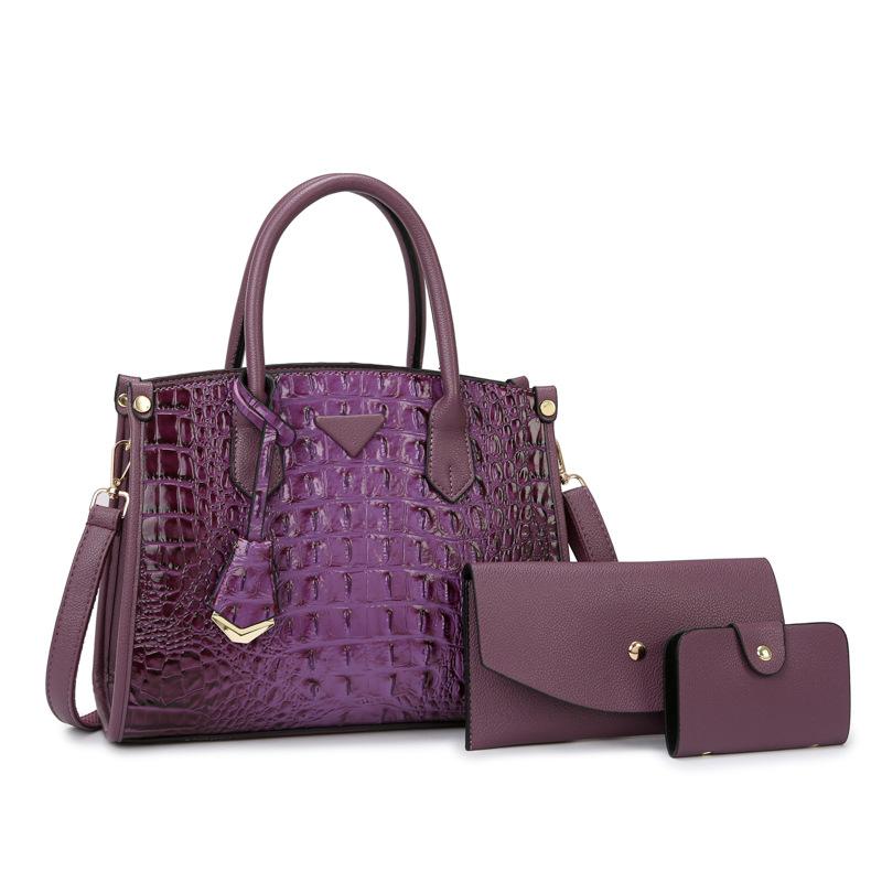 Vintage Crossbody Statement Handbag Set For Women Purple 3PCS Set
