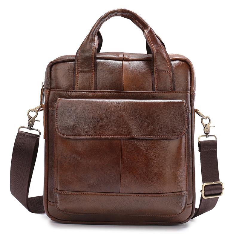 Vertical Briefcase Retro Men's Bag Handbag Brown