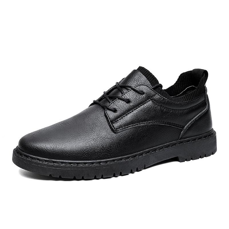 Men's Leather British Autumn Winter Youth Work Shoes Black 39
