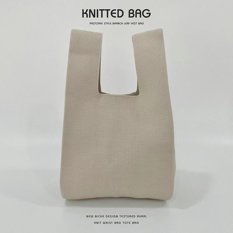 Womens Knitted Yarn Tote Bag Versatile And Easy To Style Solid Color Rice Regular Size