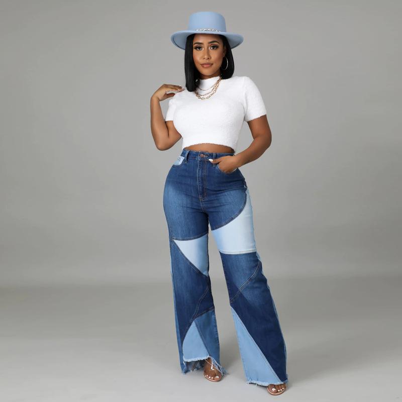 Summer New Patchwork Women's Denim Pants Blue L