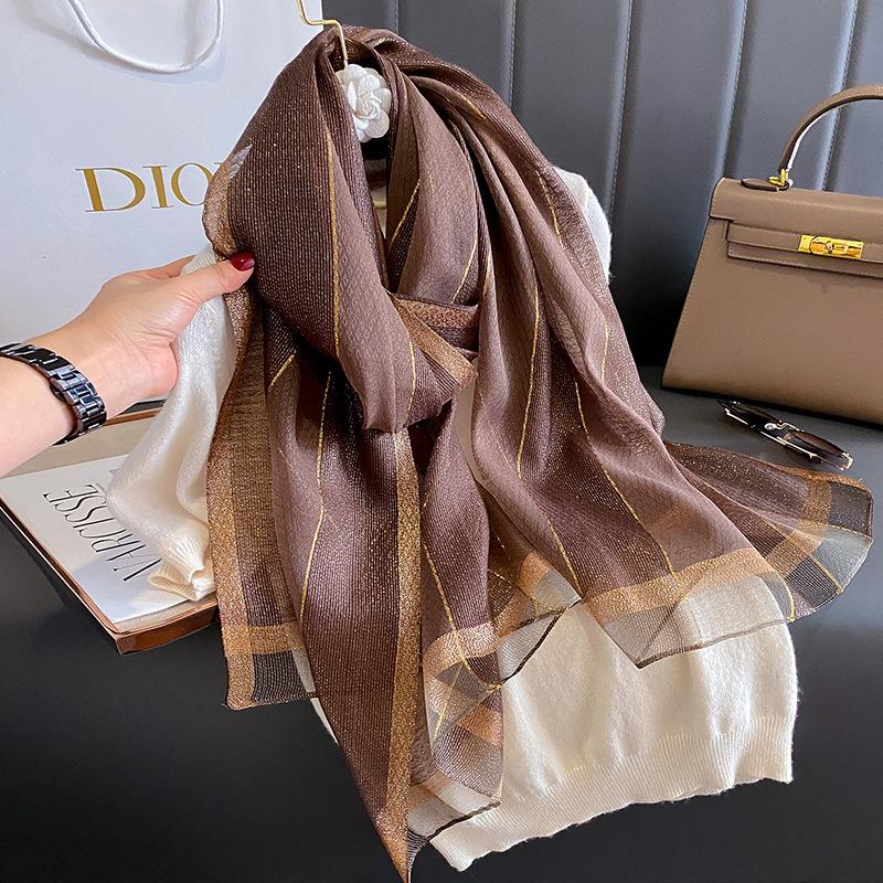 Solid-color Double-faced Scarf For Spring And Autumn Summer Brown 190X70cm