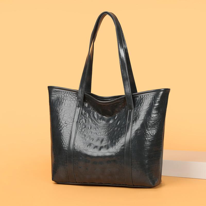 Women's Soft Leather Portable Large Capacity Shoulder Bag Dark Blue