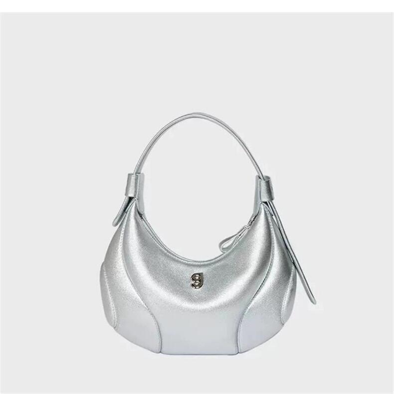 Womens Baseball Underarm Bag Crescent-Shaped Crossbody Bag Silver