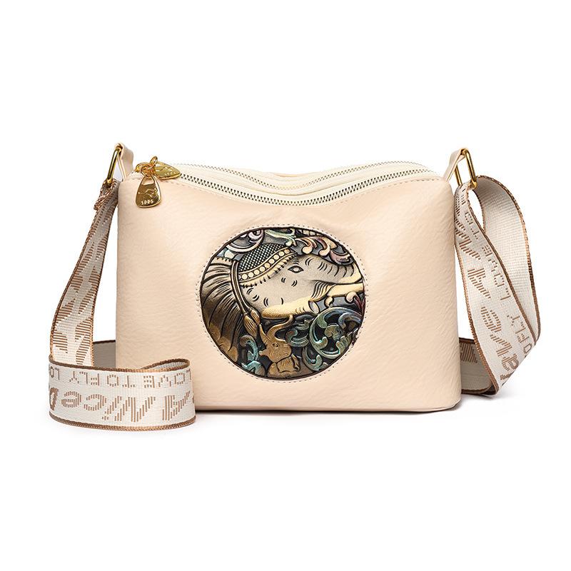 Multi-Compartment High-Capacity Retro Chinese-Style Shoulder Bag White Free Size