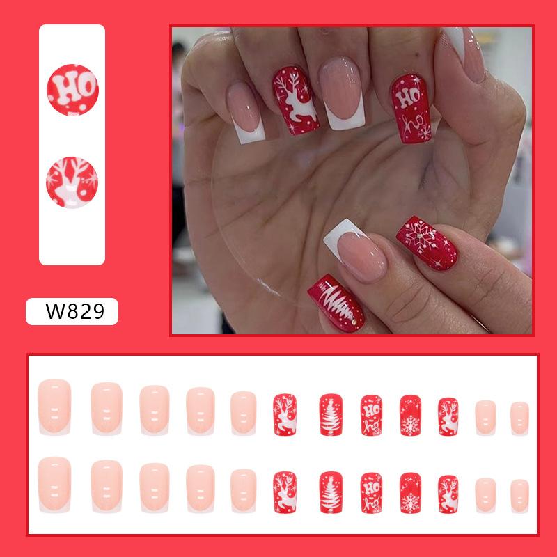 Cute Sweet Red Christmas Manicure Snowflake Elk W829 Glue Type