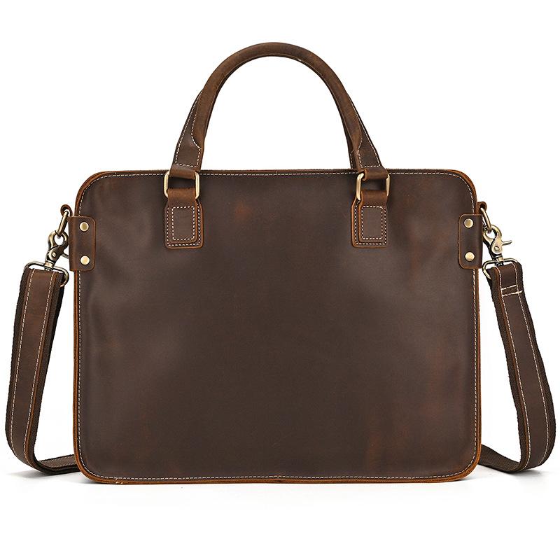 Retro Crazy Horse Leather Briefcase 14-inch Commuter Business Brown