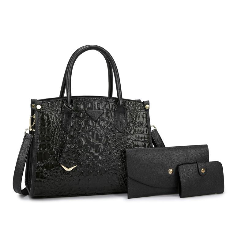 Vintage Crossbody Statement Handbag Set For Women Black 3PCS Set