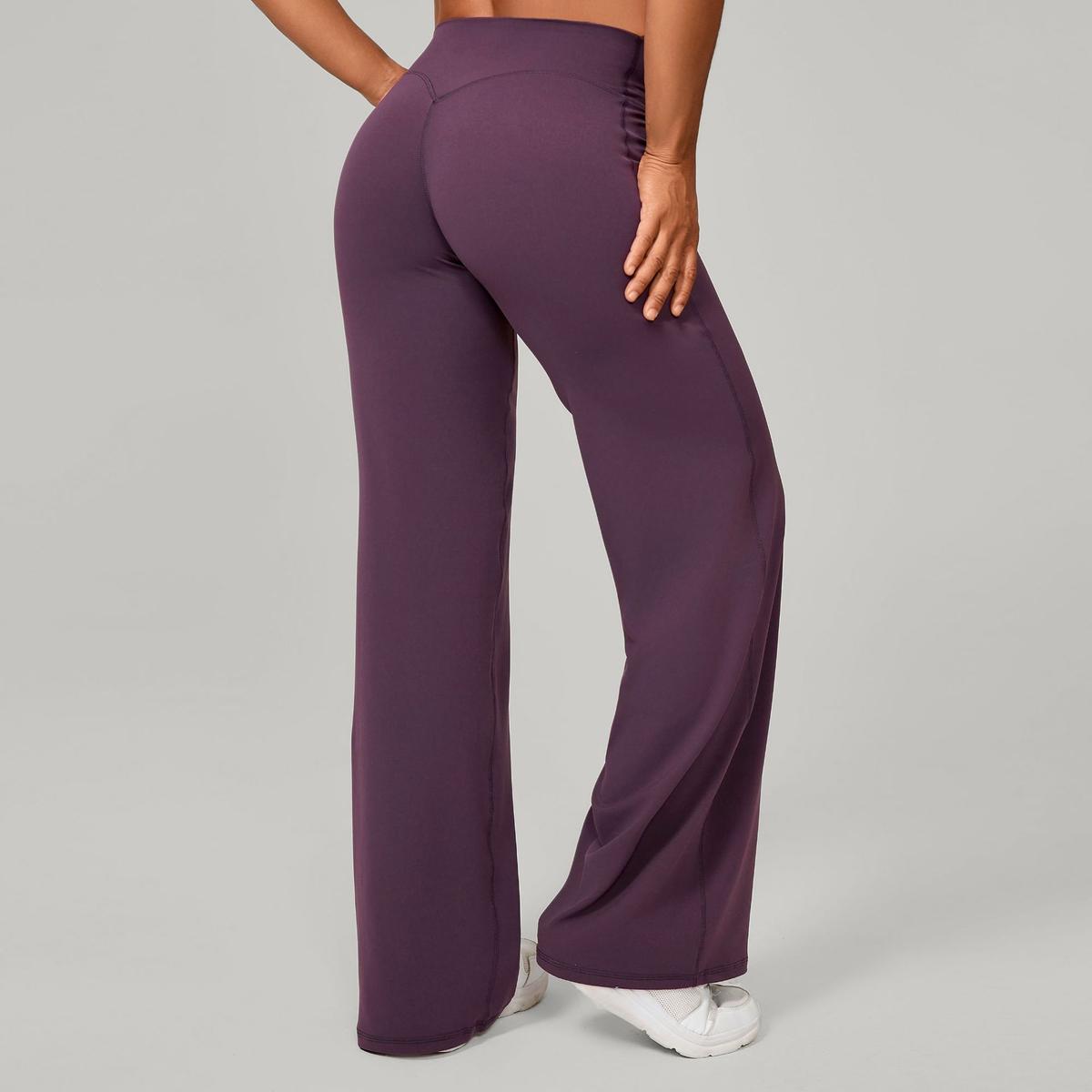 Pilates Straight Yoga Pants Versatile Loose Wide Leg Pants Running Sports Fitness Hip Show Pants Grape Purple L