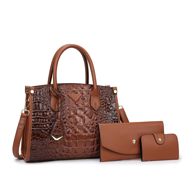 Vintage Crossbody Statement Handbag Set For Women Light Brown 3PCS Set
