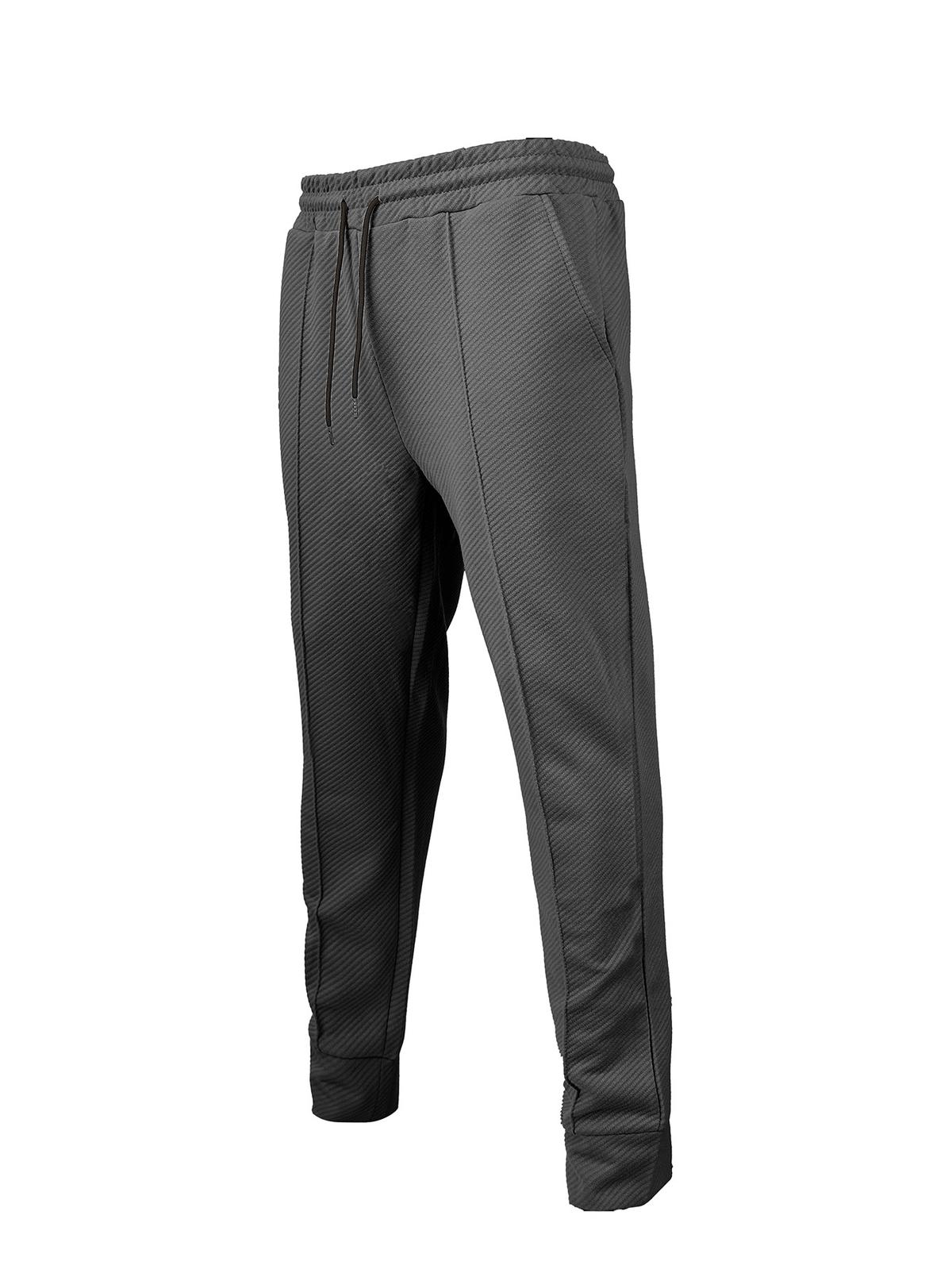 Mid-waist Sports Casual Solid Color Drawstring Loose Jogging Trendy Long Pants Dark Gray L