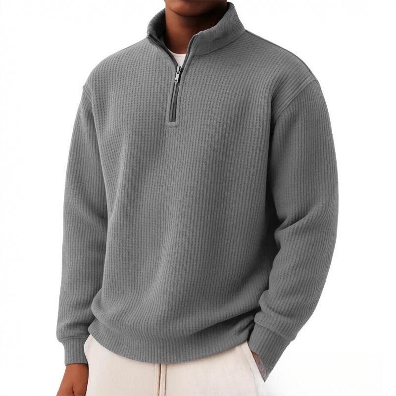 Mens Loose-fitting Casual Long-sleeve Pullover With A Zipper Gray 3XL