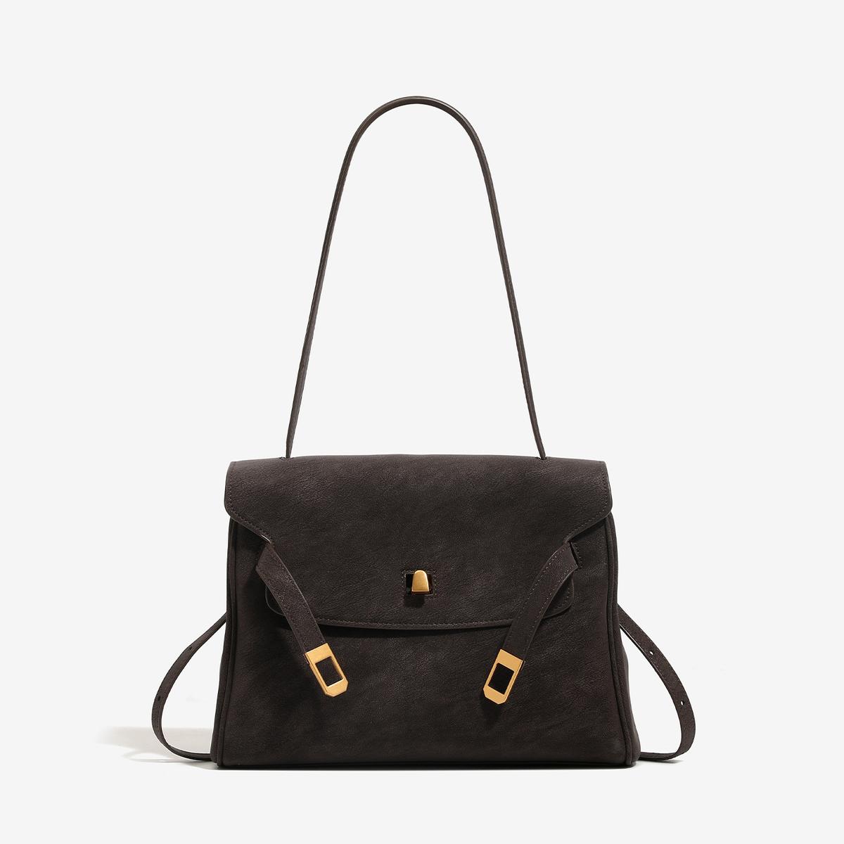 Womens Fashionable Retro Casual Minimalist Shoulder Bag Black 29X10X20cm
