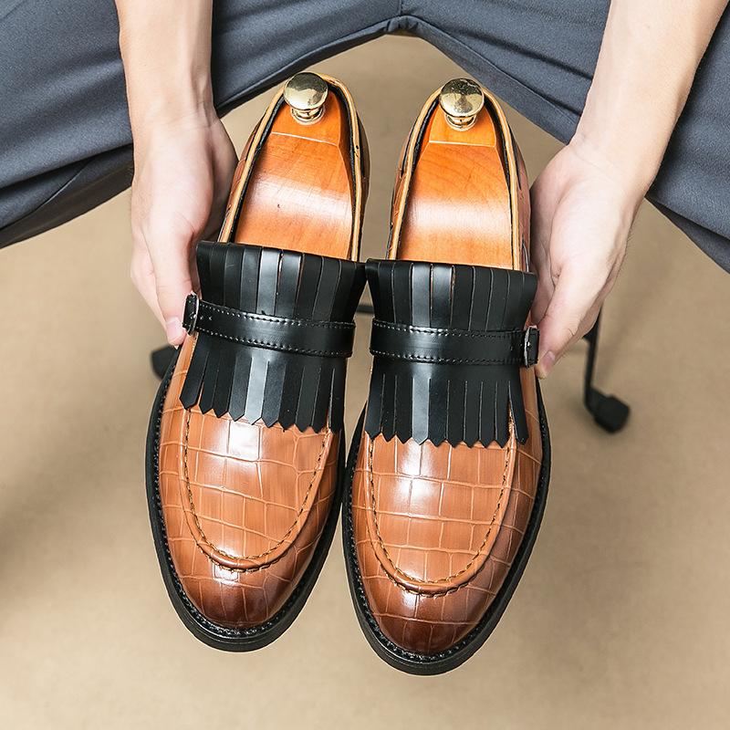 Men's Casual British Style Leather Shoes Yellow 38