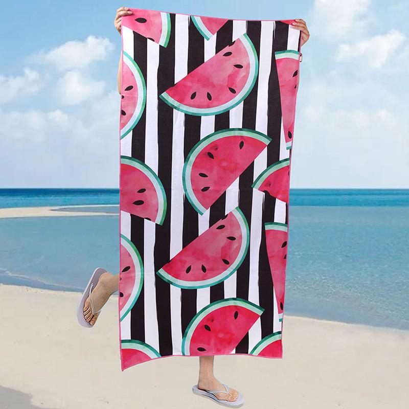 70150 Heat Transfer Printing Microfiber Shawl Portable Quick-drying Bath Towel 0830 Black Striped Watermelon 70X150cm