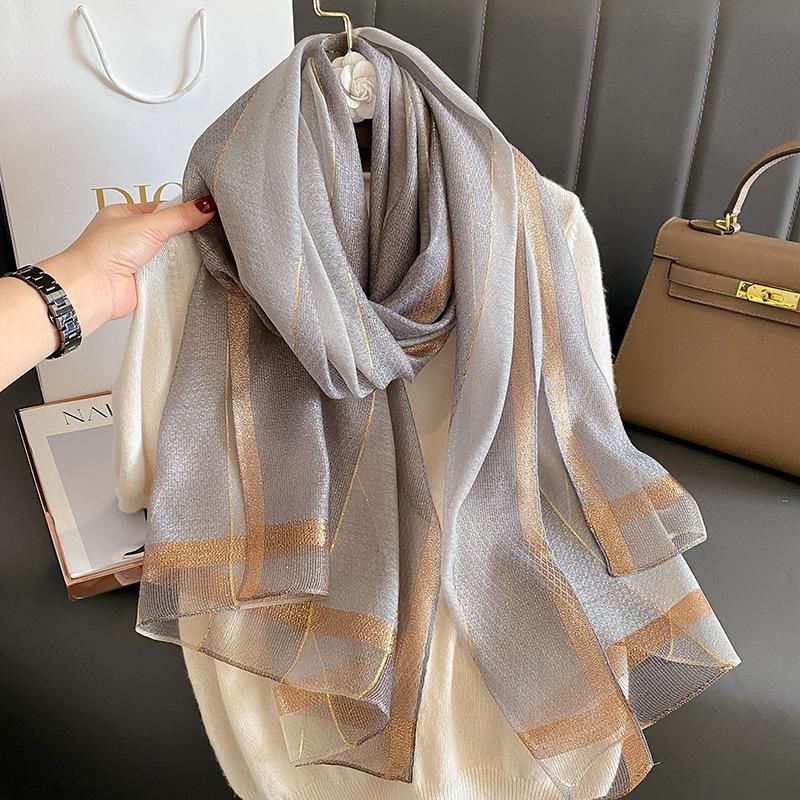 Solid-color Double-faced Scarf For Spring And Autumn Summer Gray 190X70cm