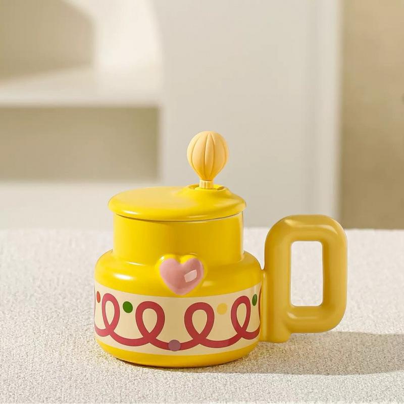 Design Mug Boys And Girls Ceramic Drinking Cup Yellow Circle 401to500ml