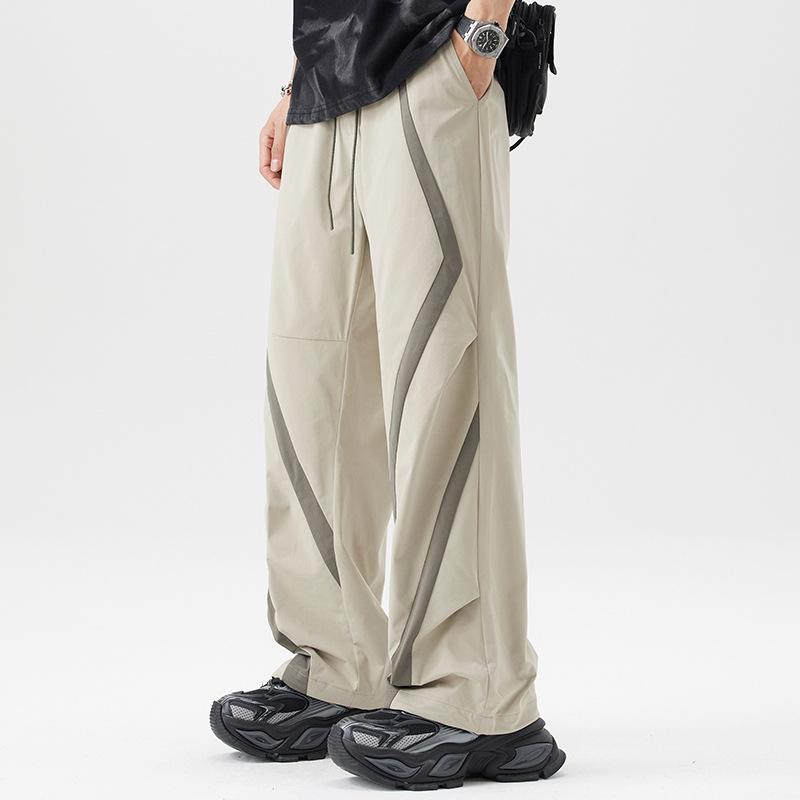 American Style Trend Mixed Color Stripe Casual Pants Khaki 4XL