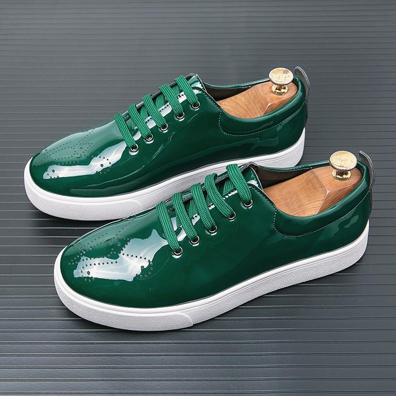 Patent Leather White Men's Green Leather Shoes 8163 Green 38