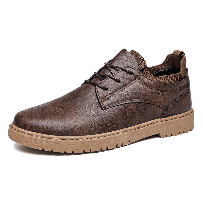 Men's Leather British Autumn Winter Youth Work Shoes Brown 39