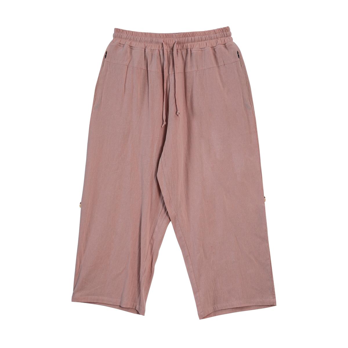 Cotton And Linen Casual Eighth Pants Leather Red L