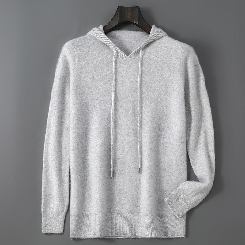 Mens Relaxed-fit Hooded Sweatshirt With Long Sleeves For Casual Wear Light Gray 2XL