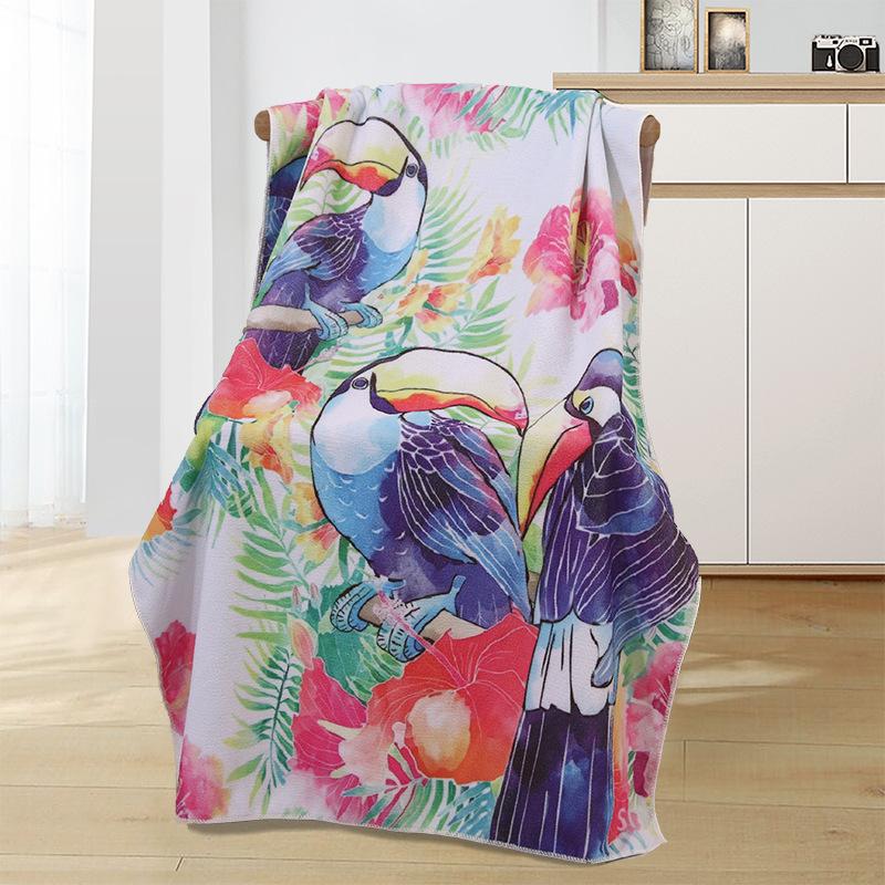70150 Heat Transfer Printing Microfiber Shawl Portable Quick-drying Bath Towel 0832 Flowers And Birds 70X150cm