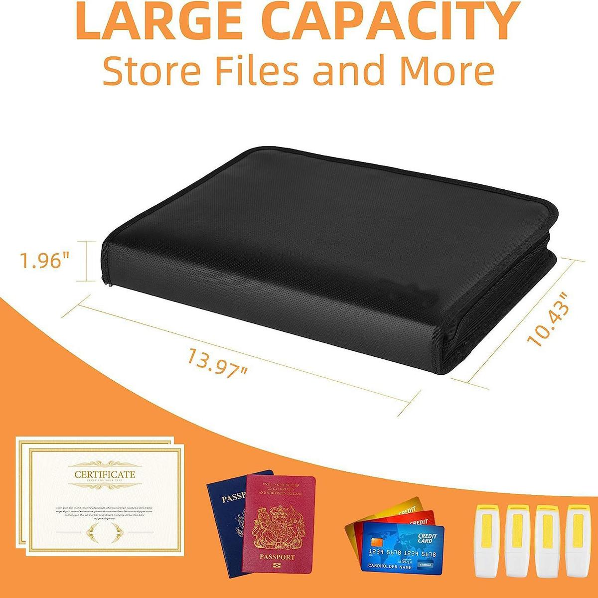 Waterproof And Fireproof File Bag Foldable Organ File Bag Black 36.5x26.5x4.8cm