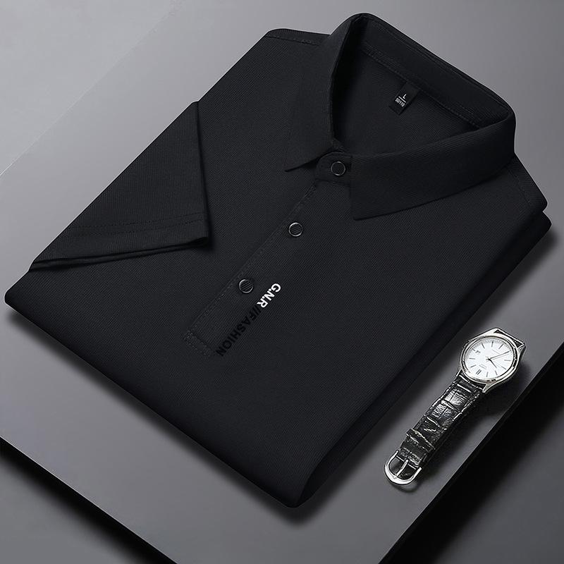Mens Casual Versatile Lapel Short-sleeve Shirt Black 4XL
