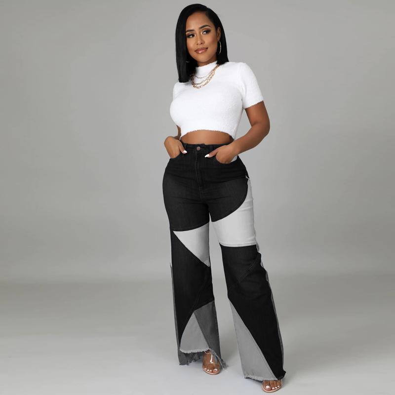 Summer New Patchwork Women's Denim Pants Black S