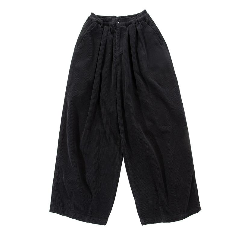 Womens Retro Loose Wide-Leg Corduroy Workwear Casual Pants Black L