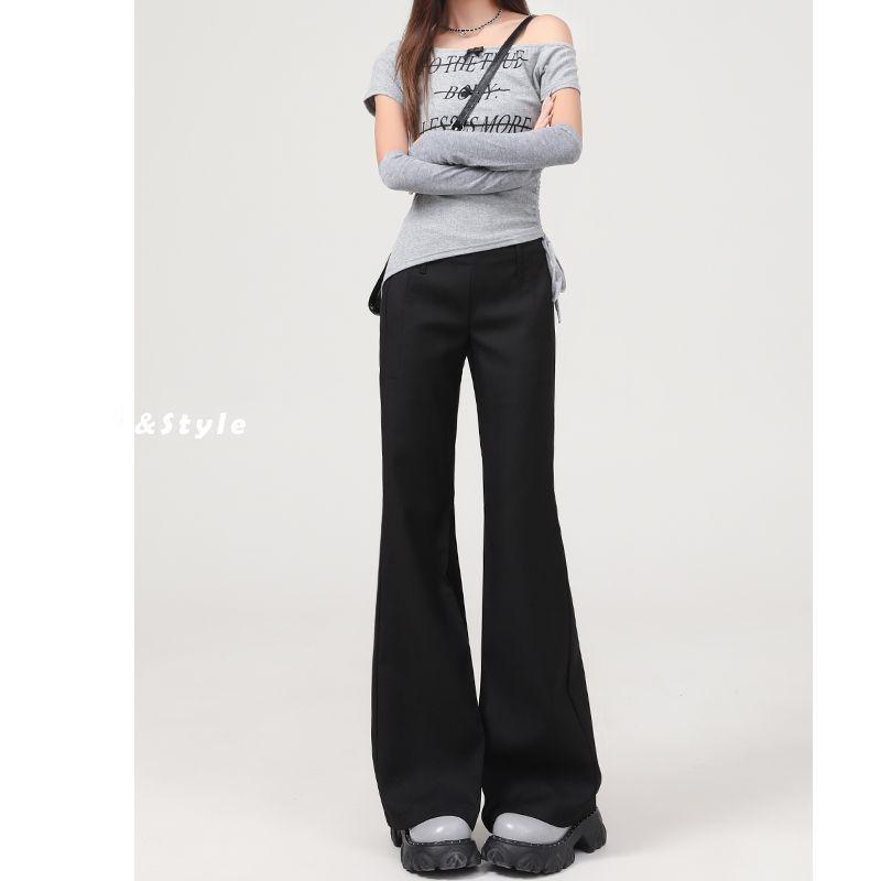 SpringSummer New Gray Sassy Low-Waist Flared Casual Pants Black And Long L