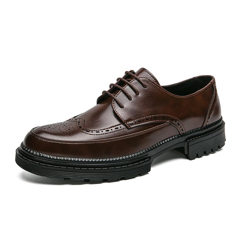 Men's Korean-style Pointed Leather Shoes Trendy British-style Casual Formal Wear Brown 38