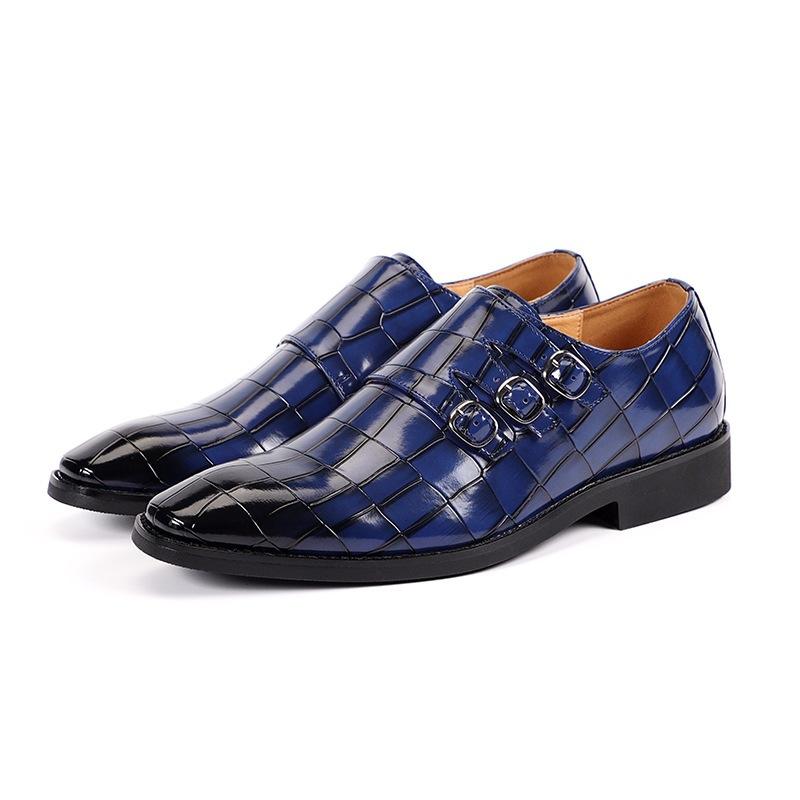 Breathable Men's All-match Business Plus Size Leather Shoes Blue 37