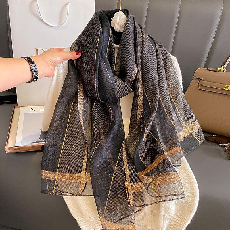 Solid-color Double-faced Scarf For Spring And Autumn Summer Black 190X70cm